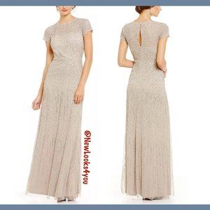 NEW $369 Adrianna Papell Pearl Embellished Mesh Long‎ Gown [ SIZE 2 4P ] #N378